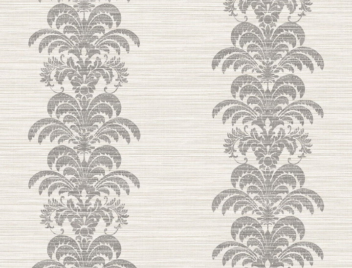 Palm Frond Stripe Stringcloth Charcoal and Ivory by Seabrook Wallpaper Luxe Retreat United States 60.53 10.43" 27" - Fabric Carolina -
