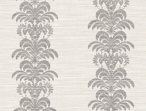 Palm Frond Stripe Stringcloth Charcoal and Ivory by Seabrook Wallpaper