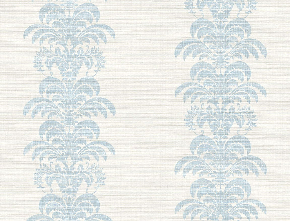 Palm Frond Stripe Stringcloth Blue Frost and Bone White by Seabrook Wallpaper Luxe Retreat United States 60.53 10.43" 27" - Fabric Carolina -