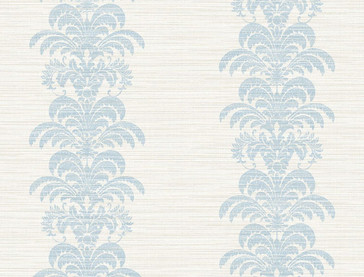 Palm Frond Stripe Stringcloth Blue Frost and Bone White by Seabrook Wallpaper Luxe Retreat United States 60.53 10.43" 27" - Fabric Carolina -