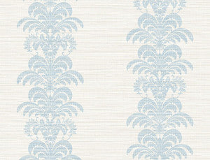 Palm Frond Stripe Stringcloth Blue Frost and Bone White by Seabrook Wallpaper