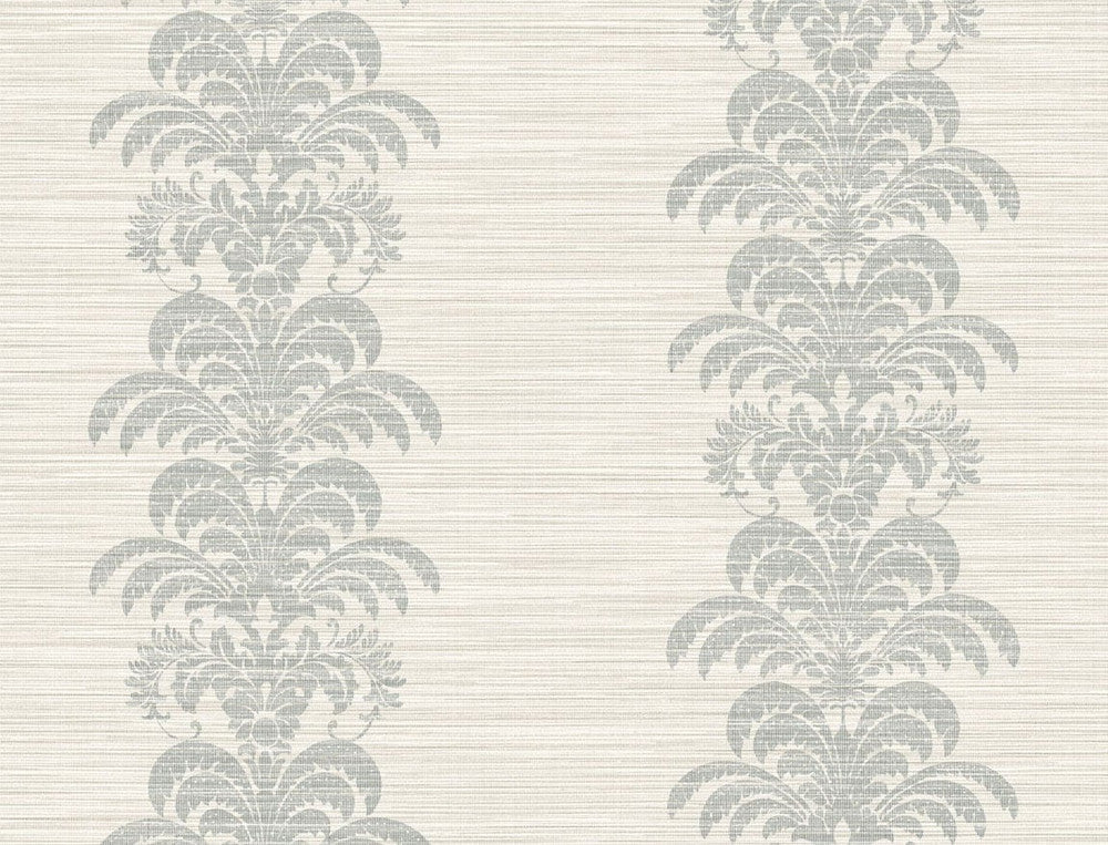 Palm Frond Stripe Stringcloth Cove Gray and Alabaster by Seabrook Wallpaper Luxe Retreat United States 60.53 10.43" 27" - Fabric Carolina -