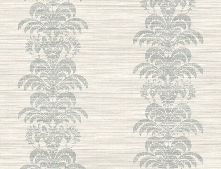 Palm Frond Stripe Stringcloth Cove Gray and Alabaster by Seabrook Wallpaper Luxe Retreat United States 60.53 10.43" 27" - Fabric Carolina -