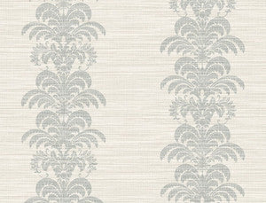 Palm Frond Stripe Stringcloth Cove Gray and Alabaster by Seabrook Wallpaper
