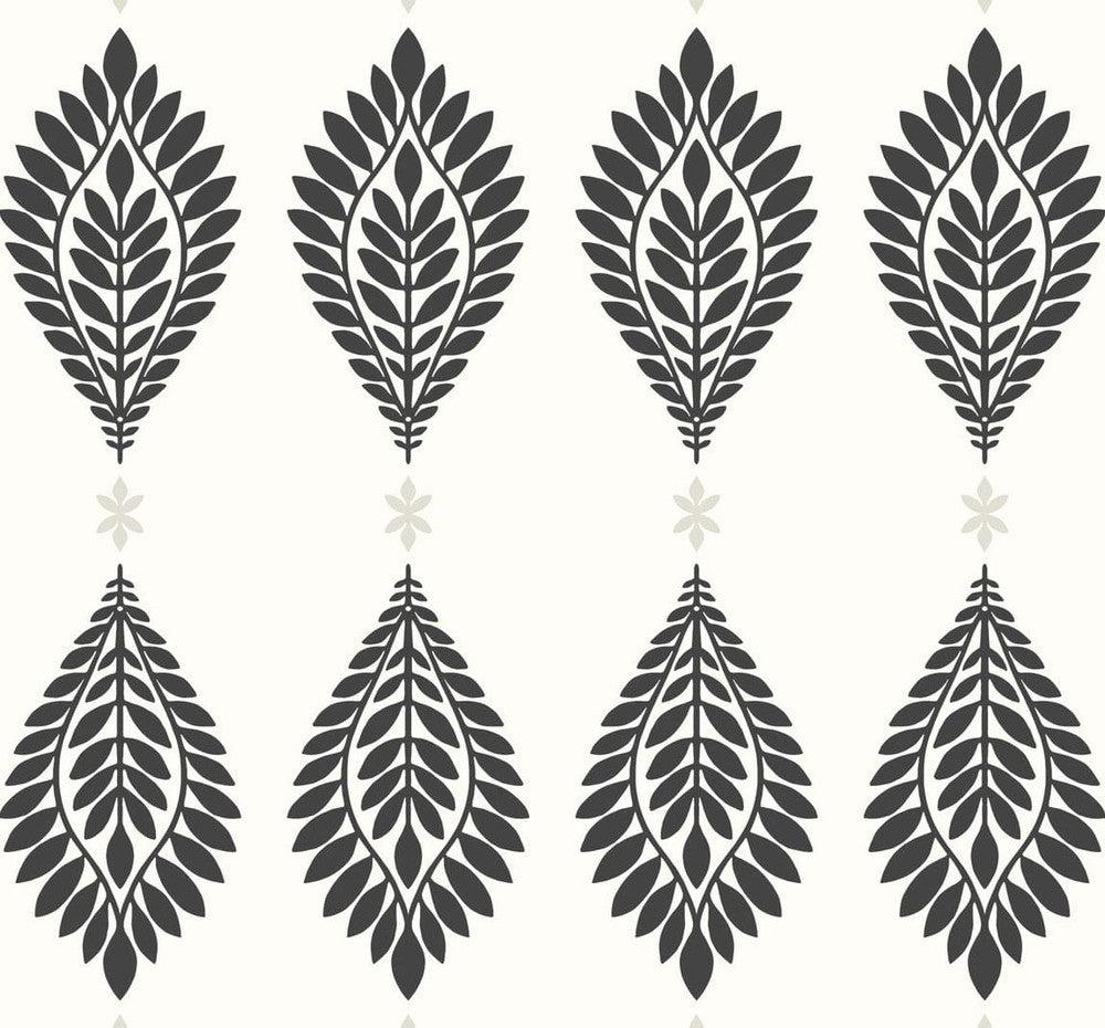 Mirasol Palm Frond Ebony and Eggshell by Seabrook Wallpaper Luxe Retreat United States 60.53 25.2" 27" - Fabric Carolina -