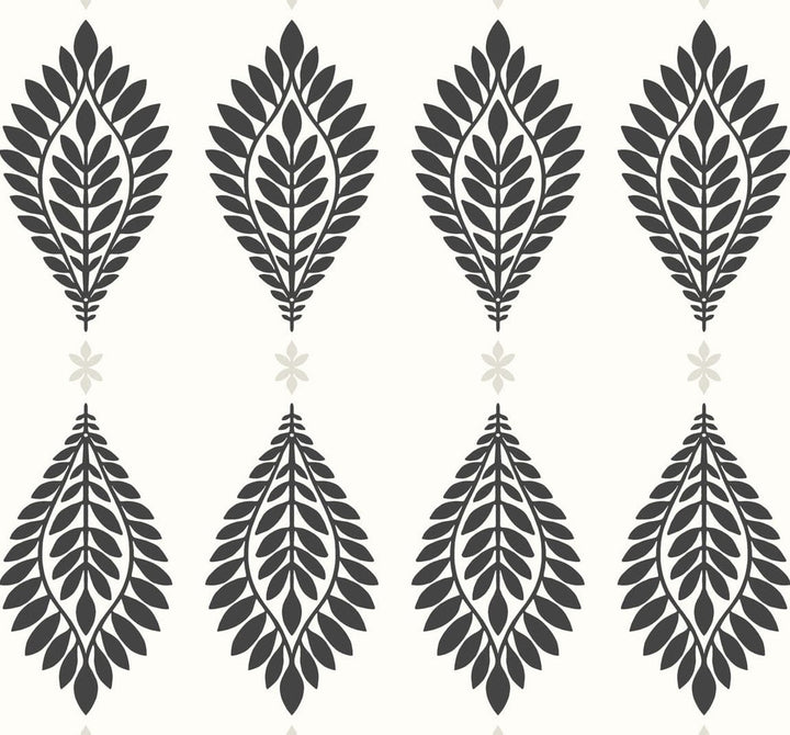 Mirasol Palm Frond Ebony and Eggshell by Seabrook Wallpaper Luxe Retreat United States 60.53 25.2" 27" - Fabric Carolina -