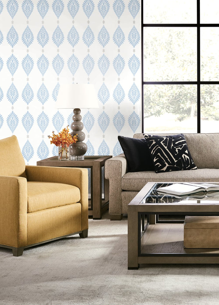 Mirasol Palm Frond Carolina Blue and Eggshell LN10602 by Lillian August Designer Wallpaper