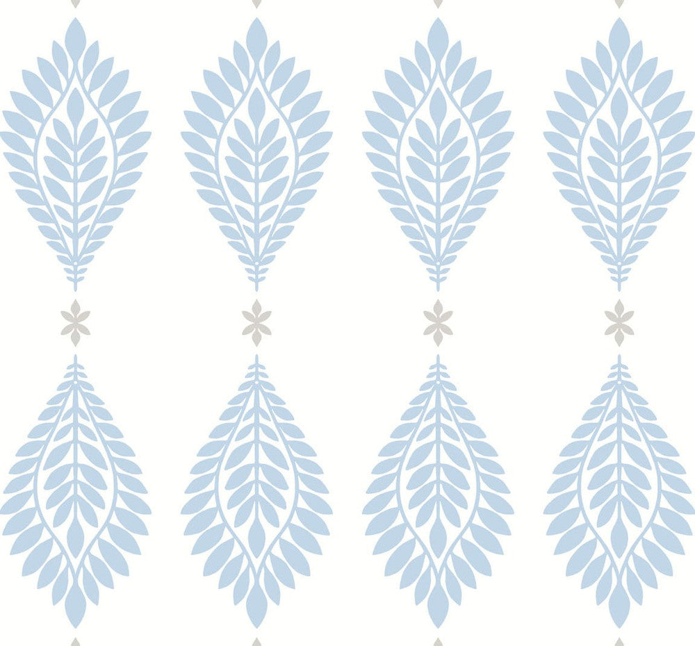 Mirasol Palm Frond Carolina Blue and Eggshell by Seabrook Wallpaper Luxe Retreat United States 60.53 25.2" 27" - Fabric Carolina -