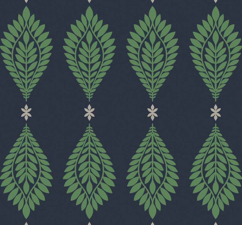 Mirasol Palm Frond Midnight Blue and Spearmint by Seabrook Wallpaper Luxe Retreat United States 60.53 25.2" 27" - Fabric Carolina -