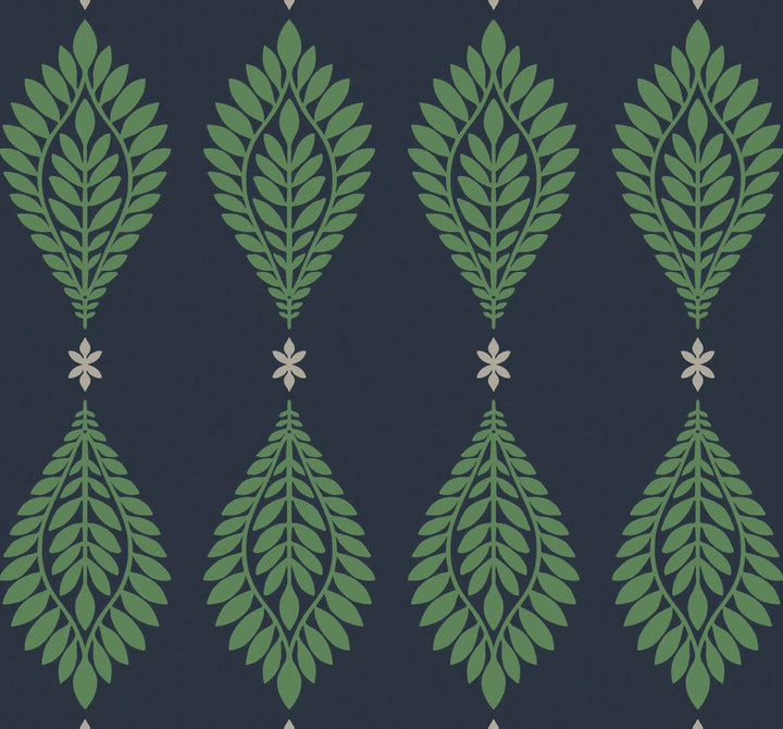 Mirasol Palm Frond Midnight Blue and Spearmint by Seabrook Wallpaper Luxe Retreat United States 60.53 25.2" 27" - Fabric Carolina -