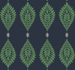 Mirasol Palm Frond Midnight Blue and Spearmint by Seabrook Wallpaper