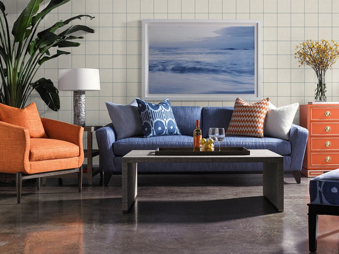 Linen Check Alabaster and Air Force Blue LN10702 by Lillian August Designer Wallpaper
