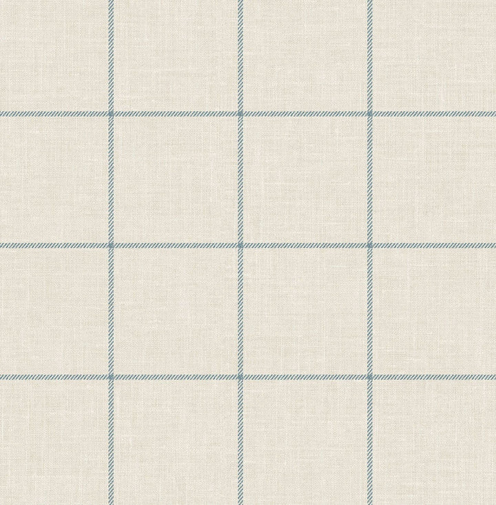 Linen Check Alabaster and Air Force Blue by Seabrook Wallpaper Luxe Retreat United States 56.05 5.22" 20.5" - Fabric Carolina -
