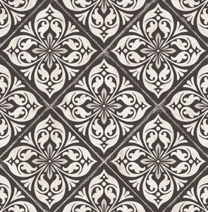 Plumosa Tile Ebony and Silver by Seabrook Wallpaper