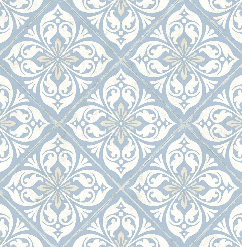 Plumosa Tile Carolina Blue and Arrowroot by Seabrook Wallpaper Luxe Retreat United States 56.05 10.43" 20.5" - Fabric Carolina -
