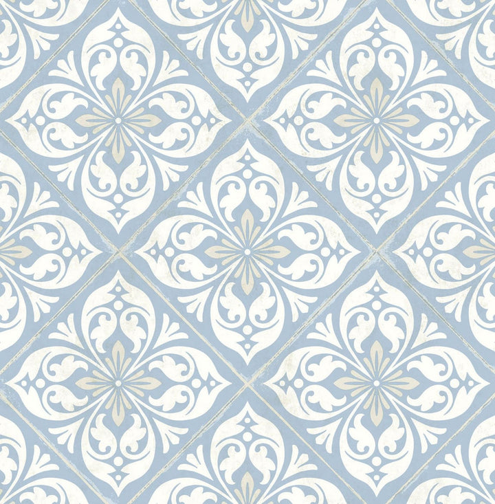 Plumosa Tile Carolina Blue and Arrowroot by Seabrook Wallpaper Luxe Retreat United States 56.05 10.43" 20.5" - Fabric Carolina -