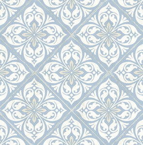 Plumosa Tile Carolina Blue and Arrowroot by Seabrook Wallpaper