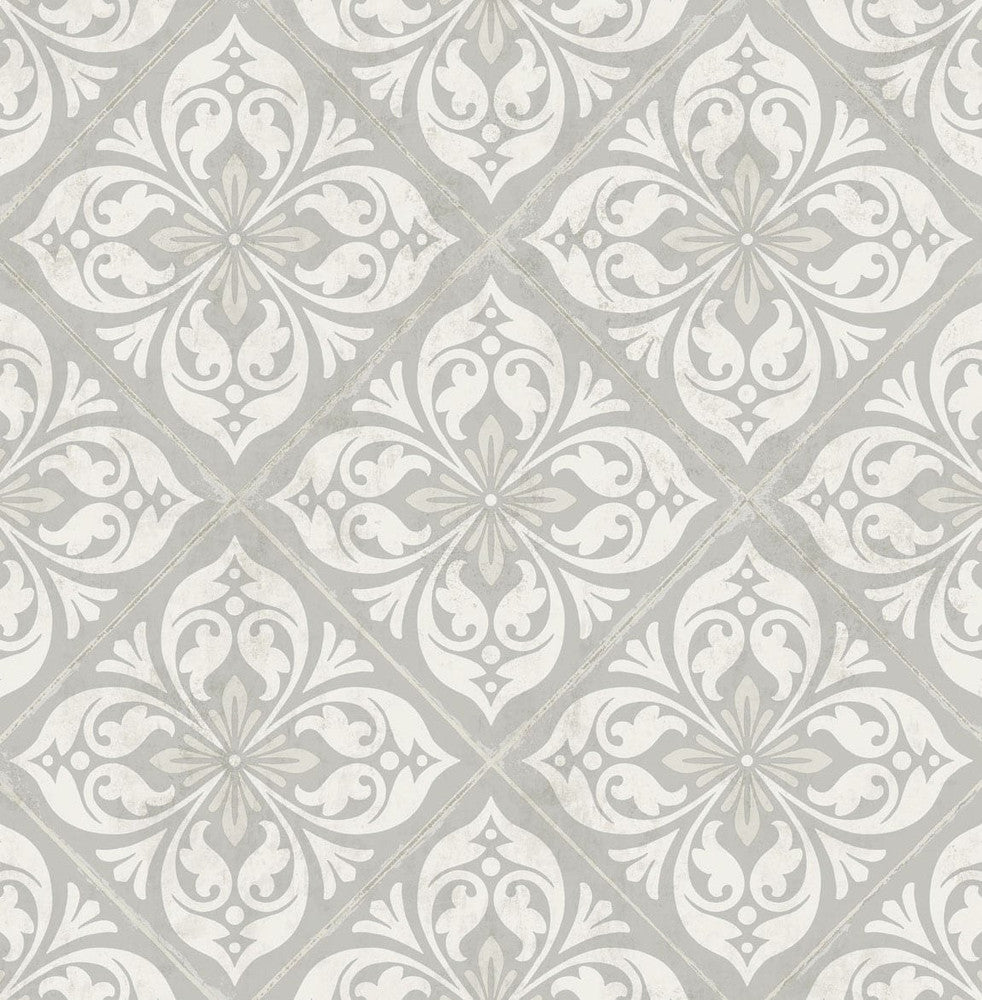 Plumosa Tile Cove Gray and Silver by Seabrook Wallpaper Luxe Retreat United States 56.05 10.43" 20.5" - Fabric Carolina -