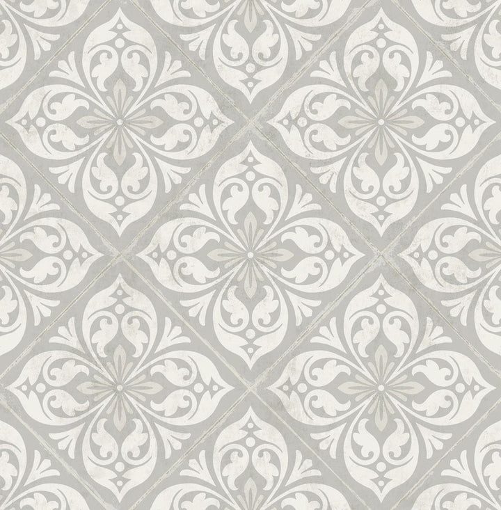 Plumosa Tile Cove Gray and Silver by Seabrook Wallpaper Luxe Retreat United States 56.05 10.43" 20.5" - Fabric Carolina -