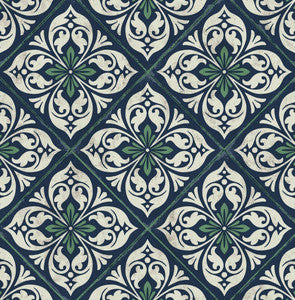 Plumosa Tile Midnight Blue and Spearmint by Seabrook Wallpaper