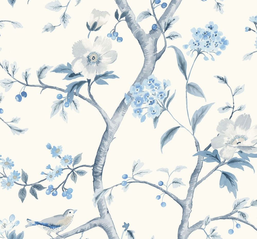 Southport Floral Trail Eggshell and Blue Shale by Seabrook Wallpaper Luxe Retreat United States 60.53 25.2" 27" - Fabric Carolina -