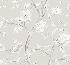 Southport Floral Trail Metallic Silver and Fog by Seabrook Wallpaper