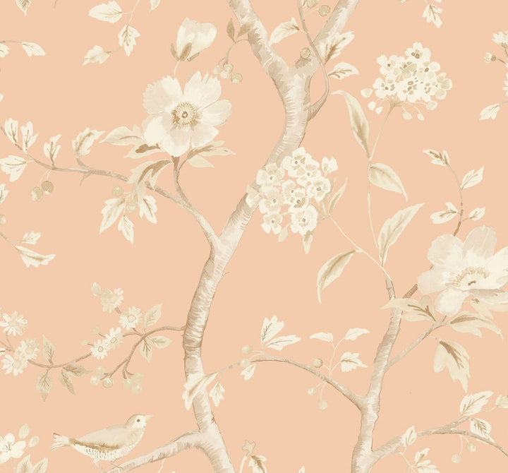 Southport Floral Trail Soft Melon and Arrowroot by Seabrook Wallpaper Luxe Retreat United States 60.53 25.2" 27" - Fabric Carolina -