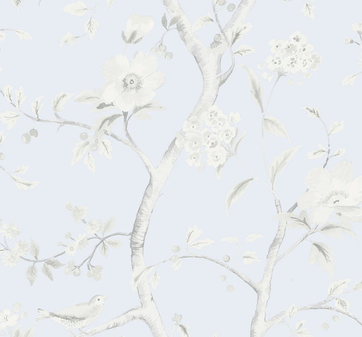 Southport Floral Trail Blue Frost and Cove Gray by Seabrook Wallpaper Luxe Retreat United States 60.53 25.2" 27" - Fabric Carolina -
