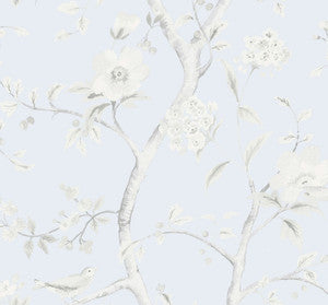 Southport Floral Trail Blue Frost and Cove Gray by Seabrook Wallpaper