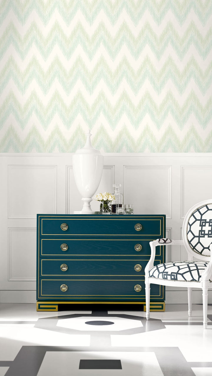 Regent Flamestitch Stringcloth Sea Glass and Eggshell LN11204 by Lillian August Designer Wallpaper