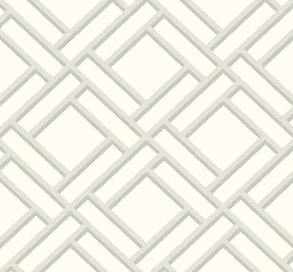 Block Trellis Metallic Silver and Eggshell by Seabrook Wallpaper Luxe Retreat United States 60.53 12.6" 27" - Fabric Carolina -