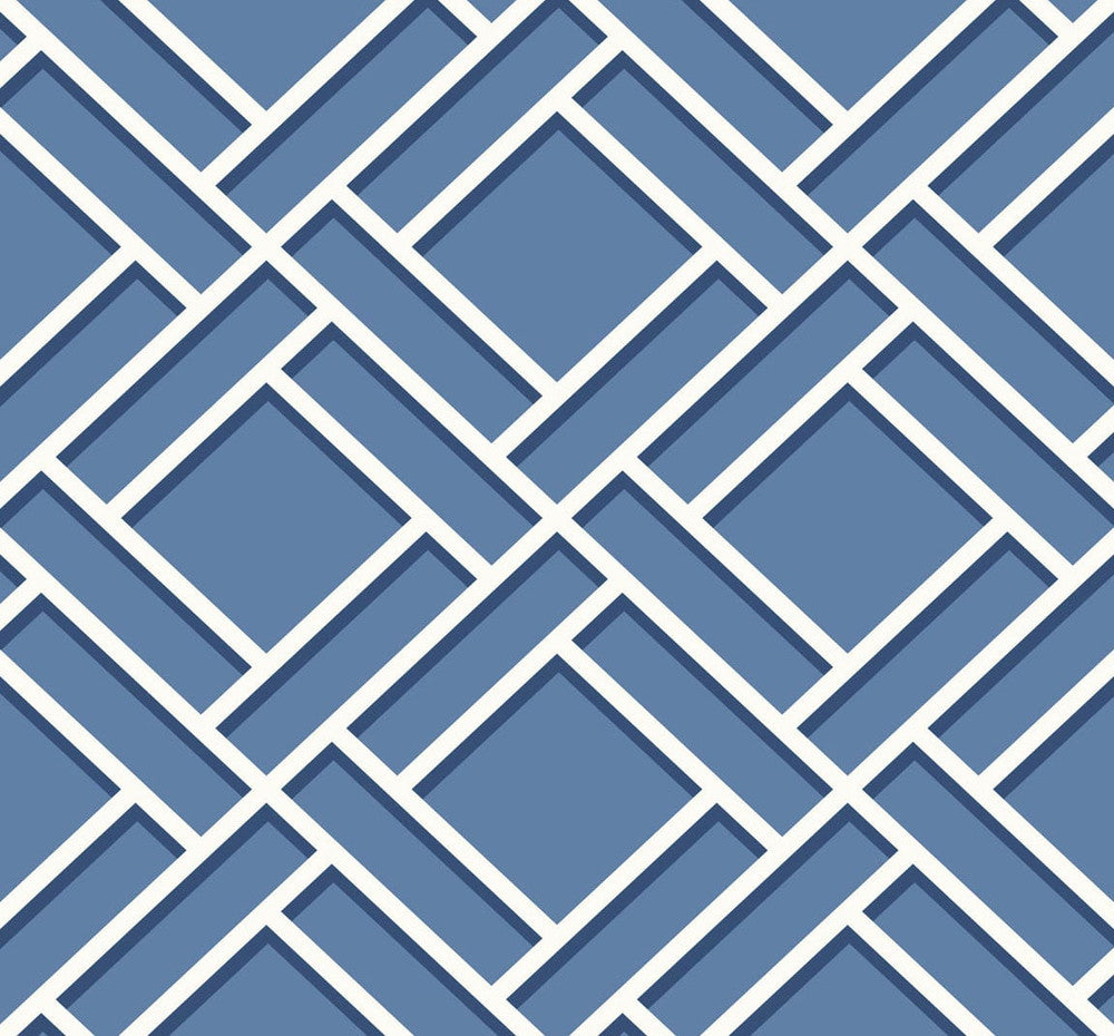 Block Trellis Coastal Blue and Navy by Seabrook Wallpaper Luxe Retreat United States 60.53 12.6" 27" - Fabric Carolina -
