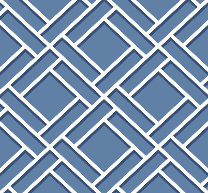 Block Trellis Coastal Blue and Navy by Seabrook Wallpaper Luxe Retreat United States 60.53 12.6" 27" - Fabric Carolina -