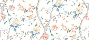 Southport Floral Trail Fabric Eggshell, Melon, and Carolina Blue by Seabrook Wallpaper