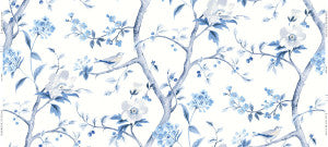 Southport Floral Trail Fabric Eggshell and Blue Shale by Seabrook Wallpaper