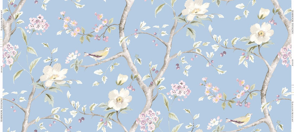 Southport Floral Trail Fabric Sky Blue and Arrowroot by Seabrook Wallpaper Luxe Retreat United States 13.5 25.2" 3" - Fabric Carolina -