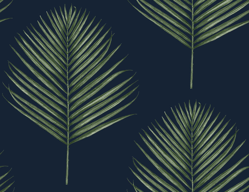 Maui Palm Midnight Blue & Paradise Green by Seabrook Wallpaper Lillian August Peel and Stick United States 40.5 20.87" 27" - Fabric Carolina -