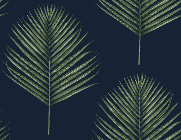 Maui Palm Midnight Blue & Paradise Green by Seabrook Wallpaper Lillian August Peel and Stick United States 40.5 20.87" 27" - Fabric Carolina -