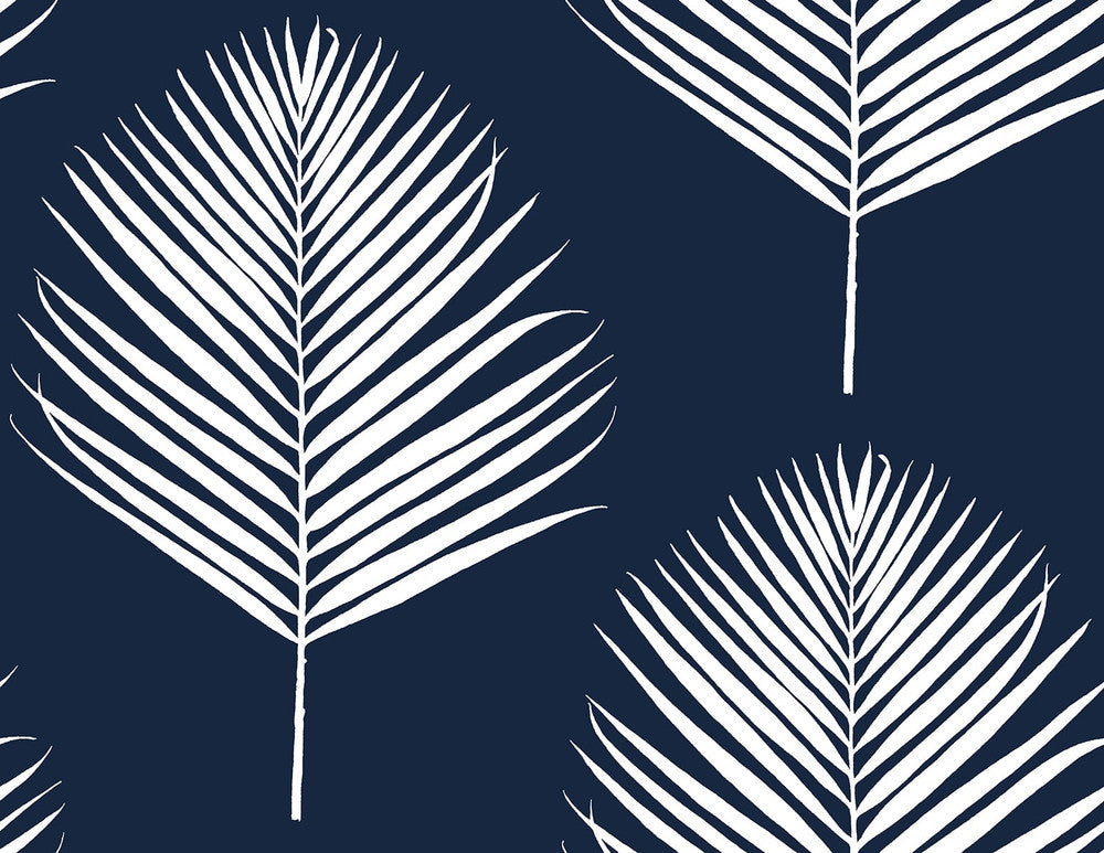 Maui Palm Midnight Blue & White by Seabrook Wallpaper Lillian August Peel and Stick United States 40.5 20.87" 27" - Fabric Carolina -