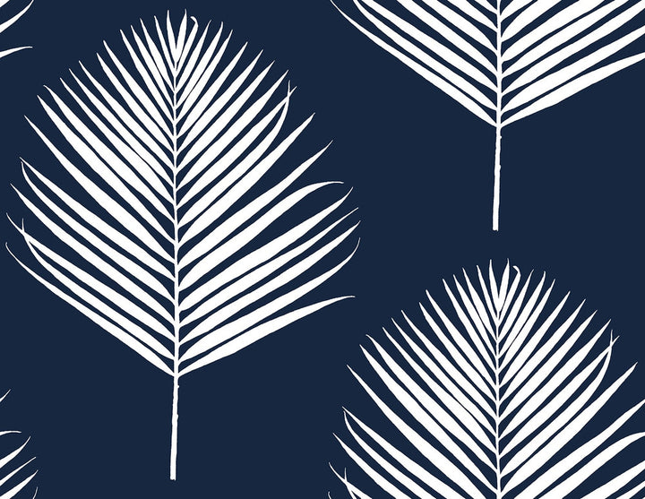 Maui Palm Midnight Blue & White by Seabrook Wallpaper Lillian August Peel and Stick United States 40.5 20.87" 27" - Fabric Carolina -
