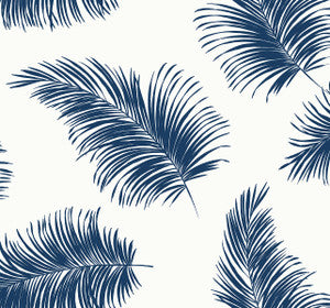 Tossed Palm White & Navy by Seabrook Wallpaper