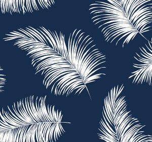 Tossed Palm Navy Blue by Seabrook Wallpaper