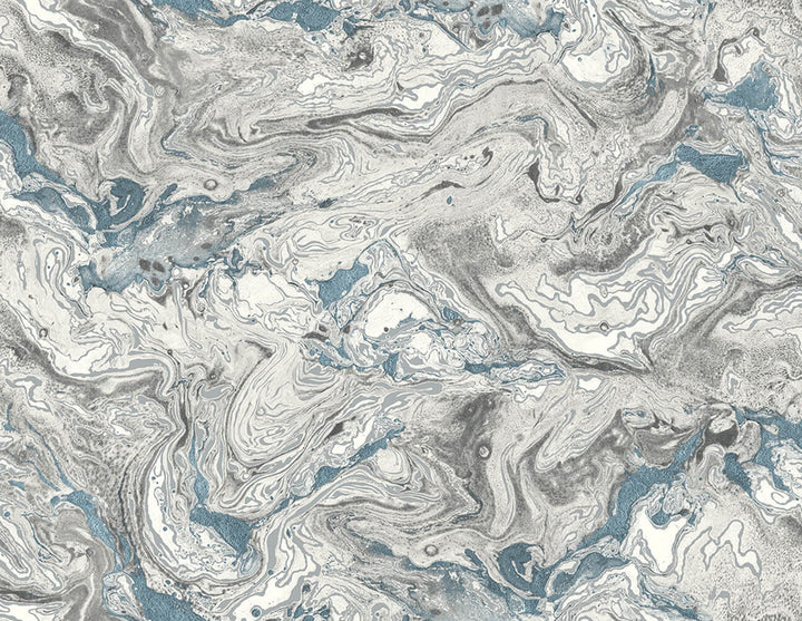Faux Marble Lunar Rock & Cerulean by Seabrook Wallpaper Lillian August Peel and Stick United States 40.5 20.87" 27" - Fabric Carolina -