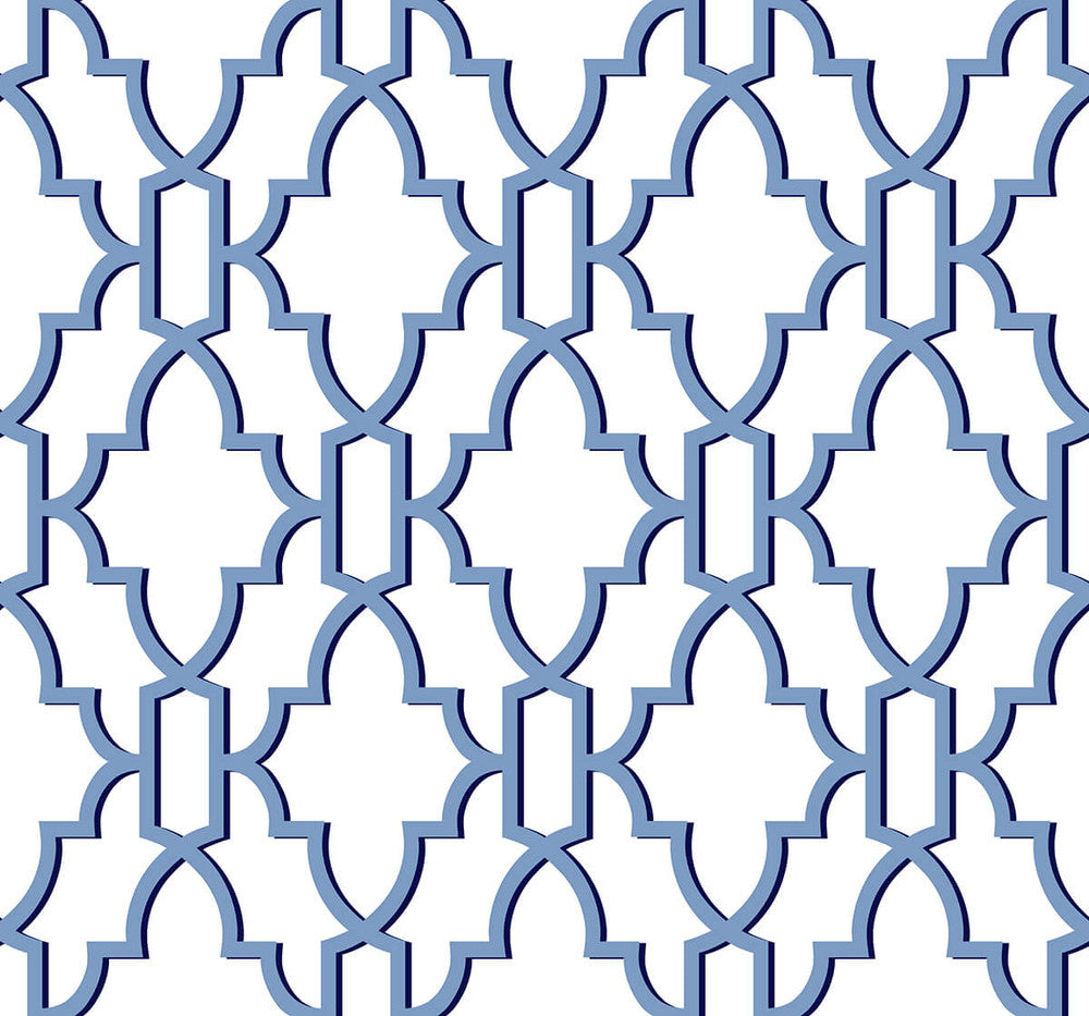 Coastal Lattice Riviera Blue by Seabrook Wallpaper Lillian August Peel and Stick United States 40.5 12.6" 27" - Fabric Carolina -