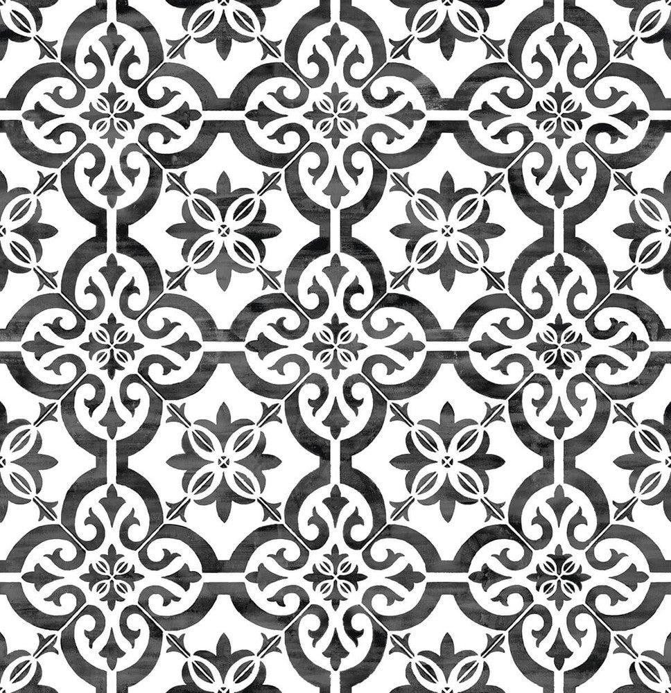 Porto Tile Onyx by Seabrook Wallpaper Lillian August Peel and Stick United States 40.5 27.8" 27" - Fabric Carolina -