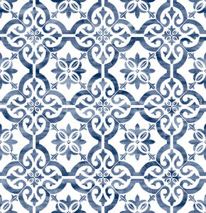 Porto Tile Riviera Blue by Seabrook Wallpaper