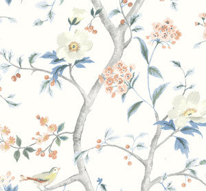 Floral Trail Melon & Carolina Blue by Seabrook Wallpaper