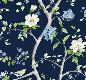Floral Trail Navy Blue & Spring Green by Seabrook Wallpaper