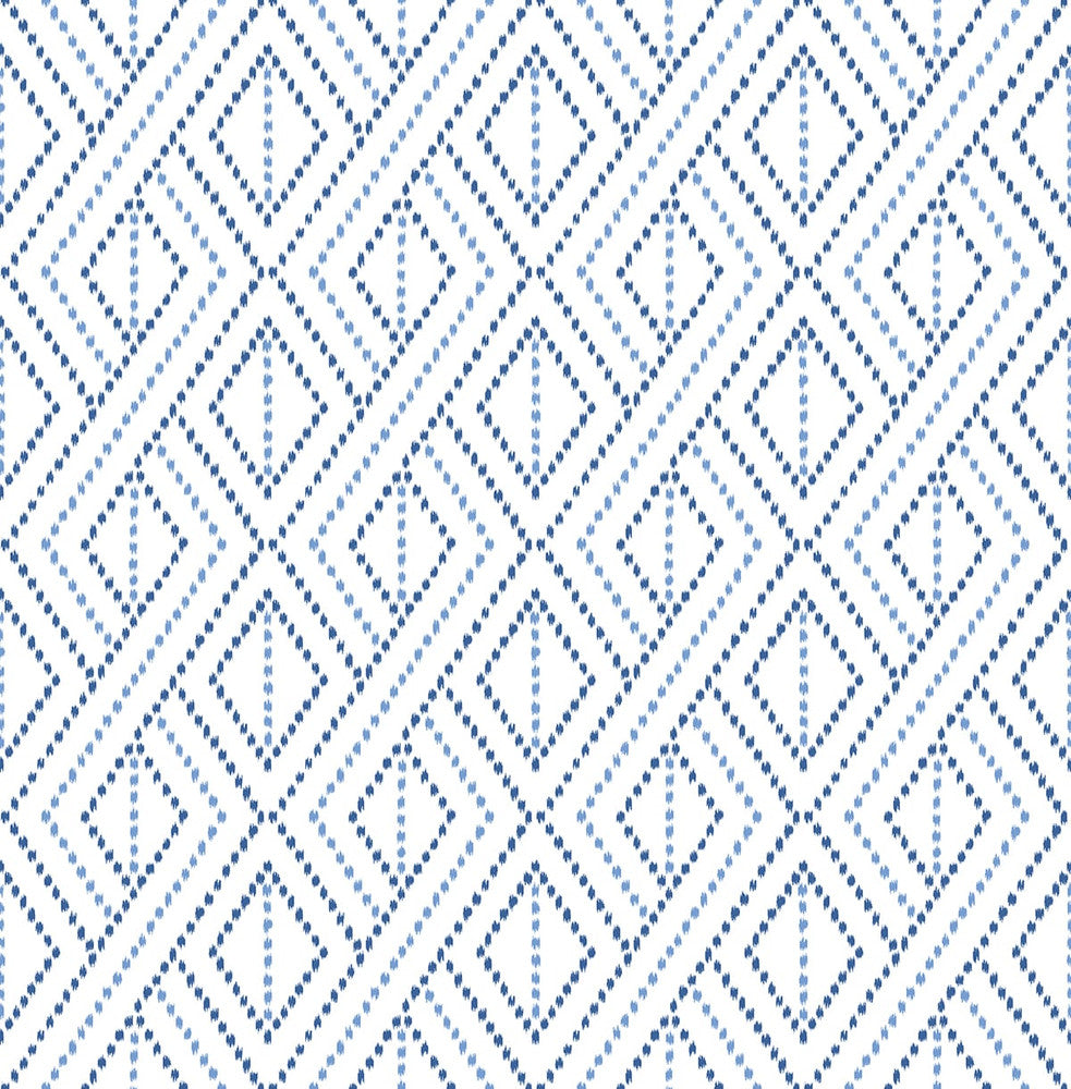 Boho Grid Denim Blue by Seabrook Wallpaper Lillian August Peel and Stick United States 30.75 5.22" 20.5" - Fabric Carolina -