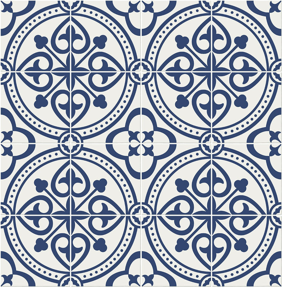 Villa Mar Tile Denim Blue by Seabrook Wallpaper Lillian August Peel and Stick United States 30.75 10.43" 20.5" - Fabric Carolina -